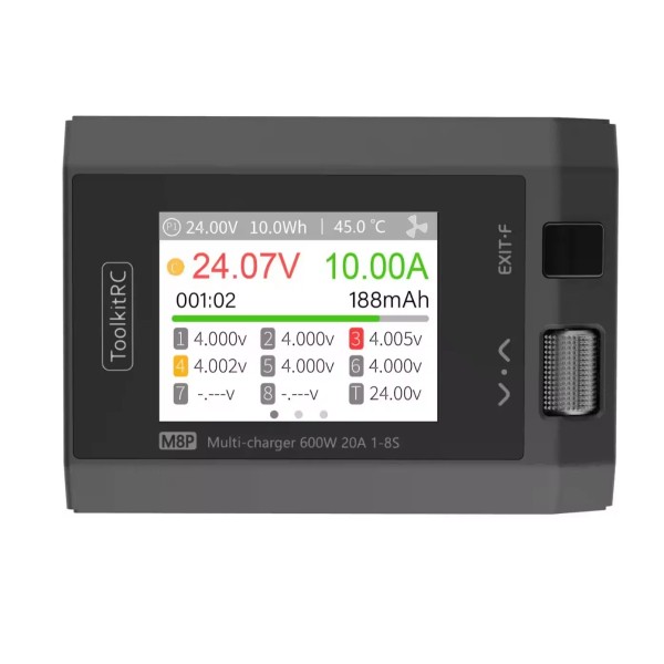 Caricabatteria ToolkitRC M8P 600W 20A potenza superiore LiHV LiFe 1-8S Watt Meter Multi funzione Balance caricabatterie per parti di droni